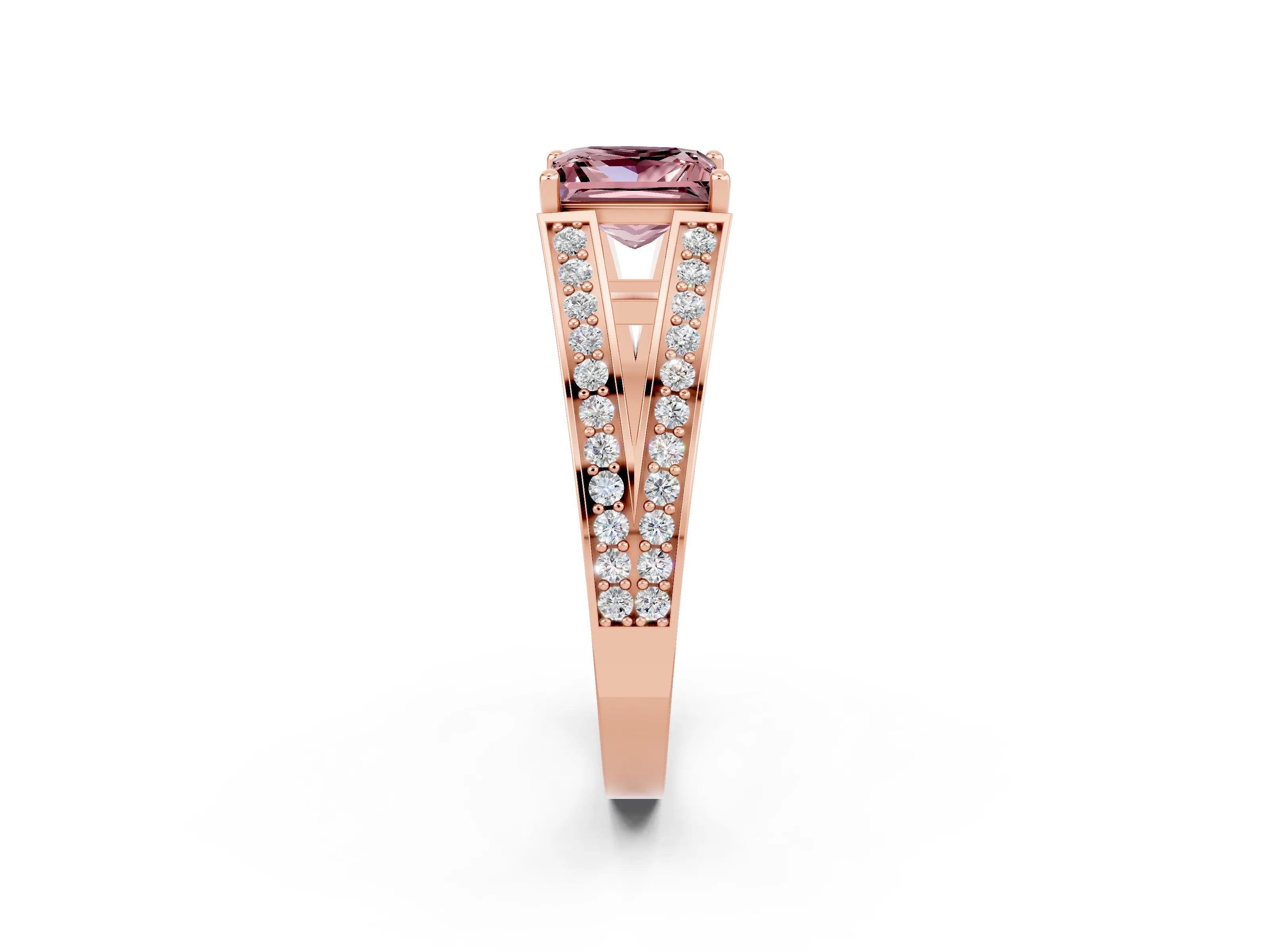 Rose gold Princess Cut Morganite Split Shank Ring with Pavé Band and Four-Prong Setting_2