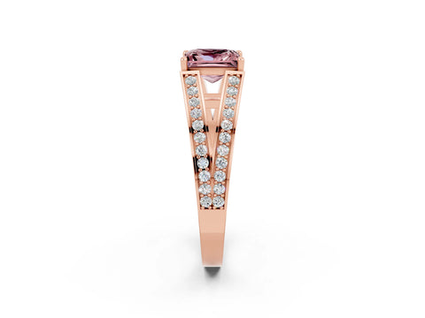 Rose gold Princess Cut Morganite Split Shank Ring with Pavé Band and Four-Prong Setting_2