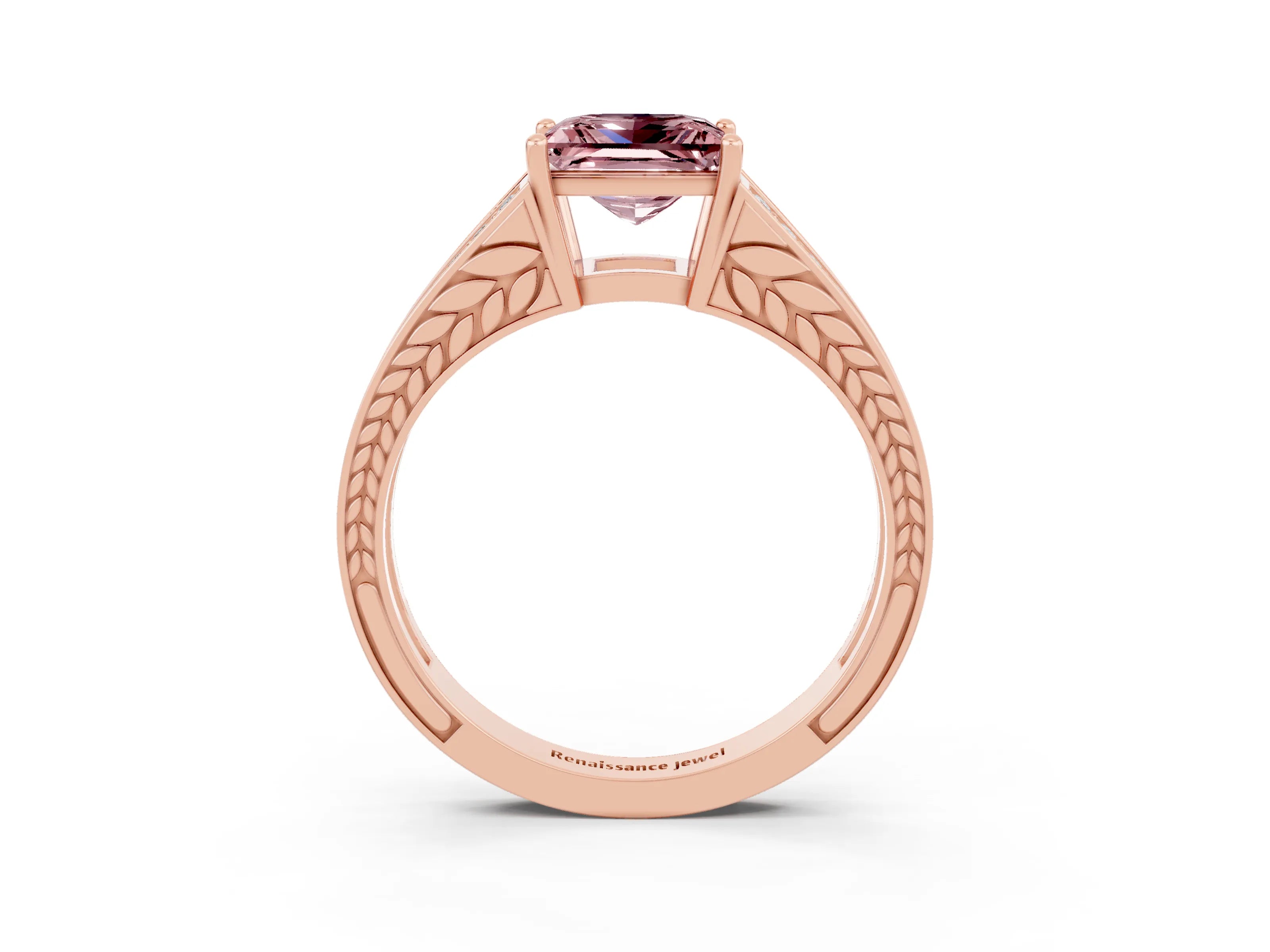 Rose gold Princess Cut Morganite Split Shank Ring with Pavé Band and Four-Prong Setting_3