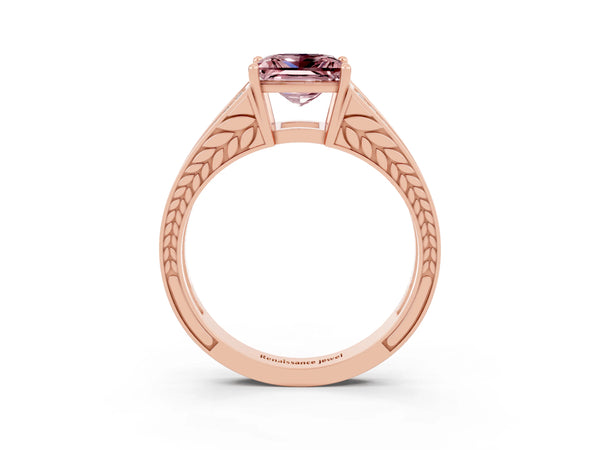 Rose gold Princess Cut Morganite Split Shank Ring with Pavé Band and Four-Prong Setting