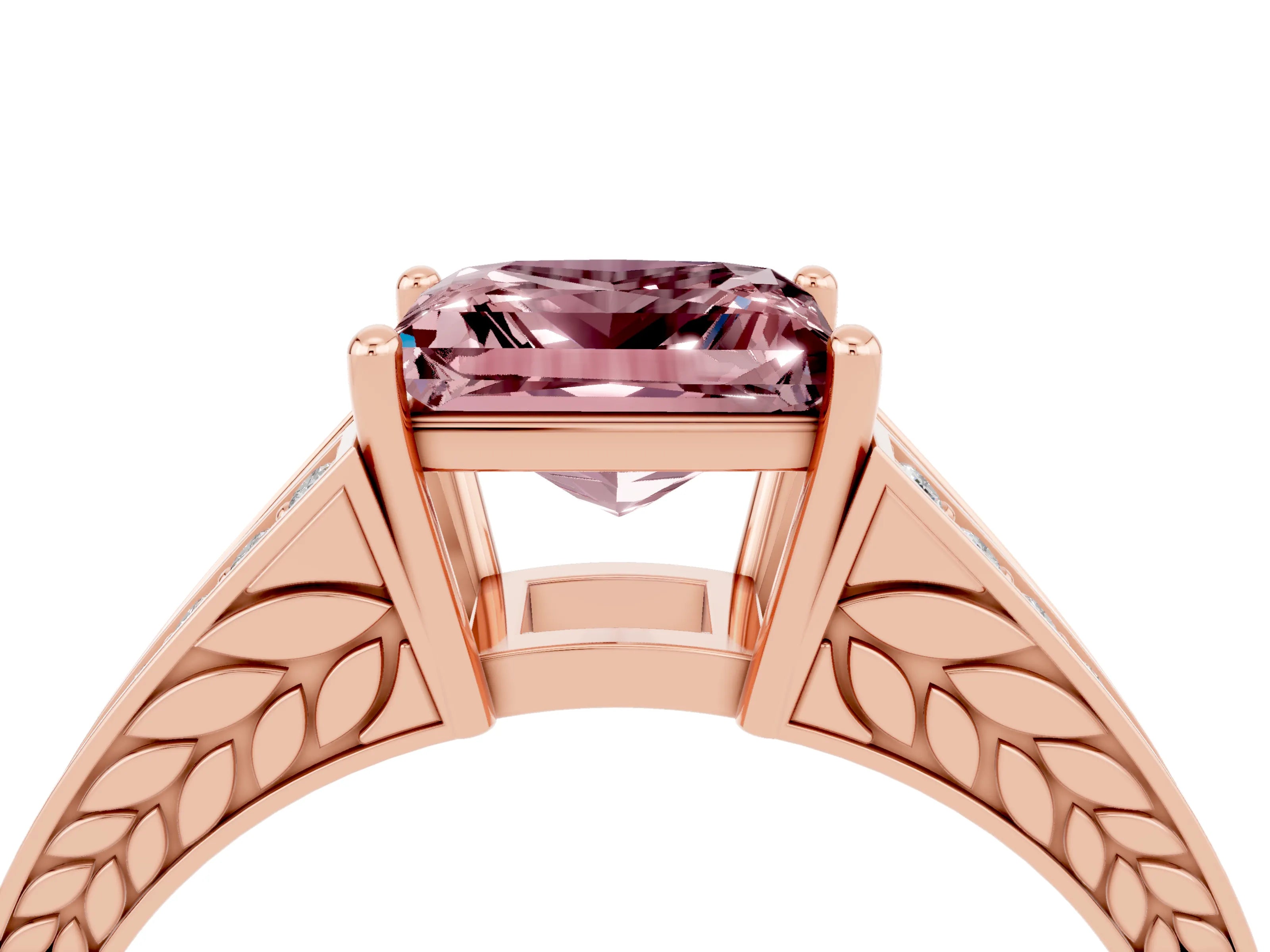 Rose gold Princess Cut Morganite Split Shank Ring with Pavé Band and Four-Prong Setting_4