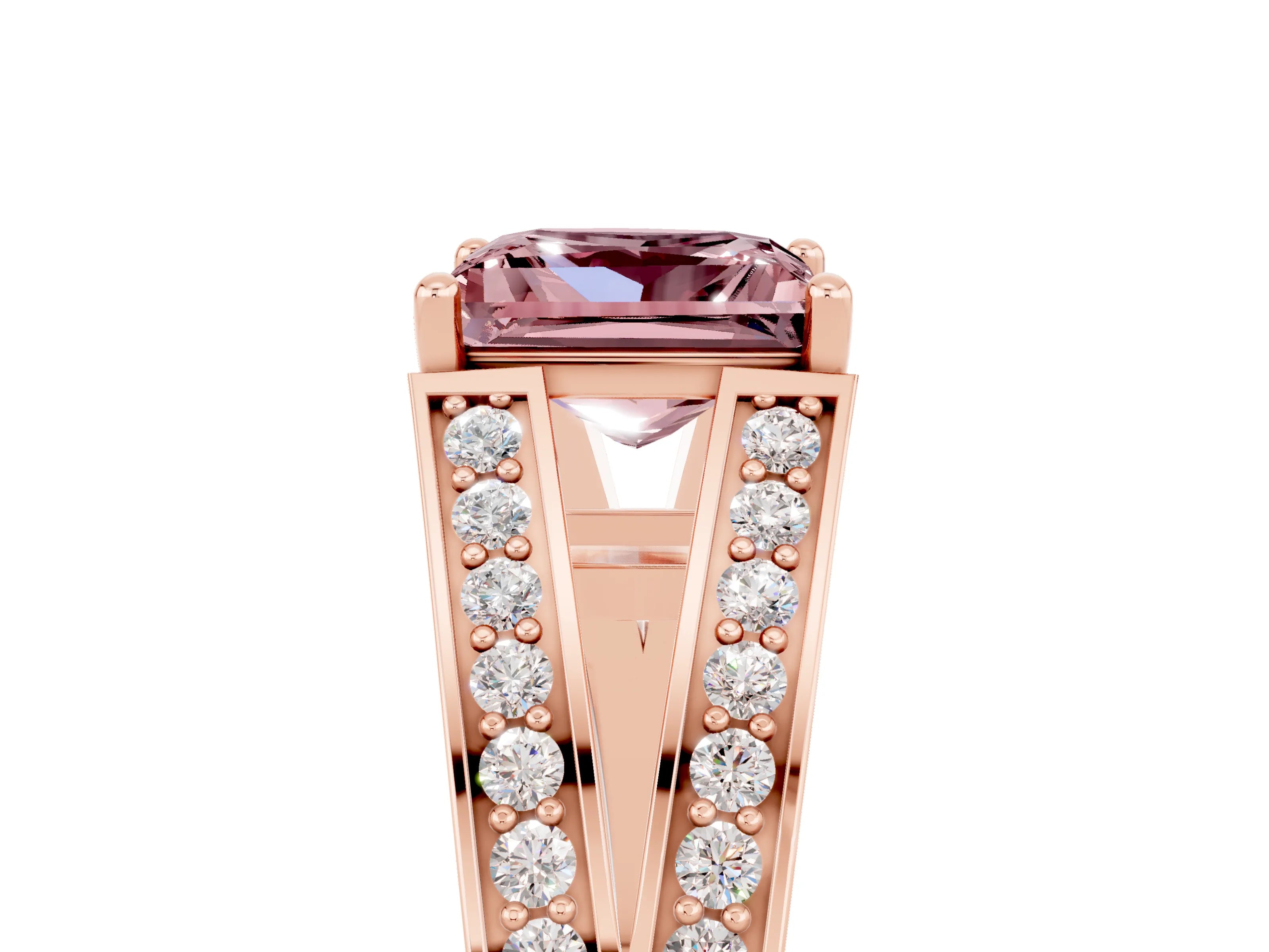 Rose gold Princess Cut Morganite Split Shank Ring with Pavé Band and Four-Prong Setting_5