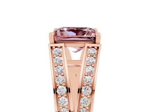 Rose gold Princess Cut Morganite Split Shank Ring with Pavé Band and Four-Prong Setting_5