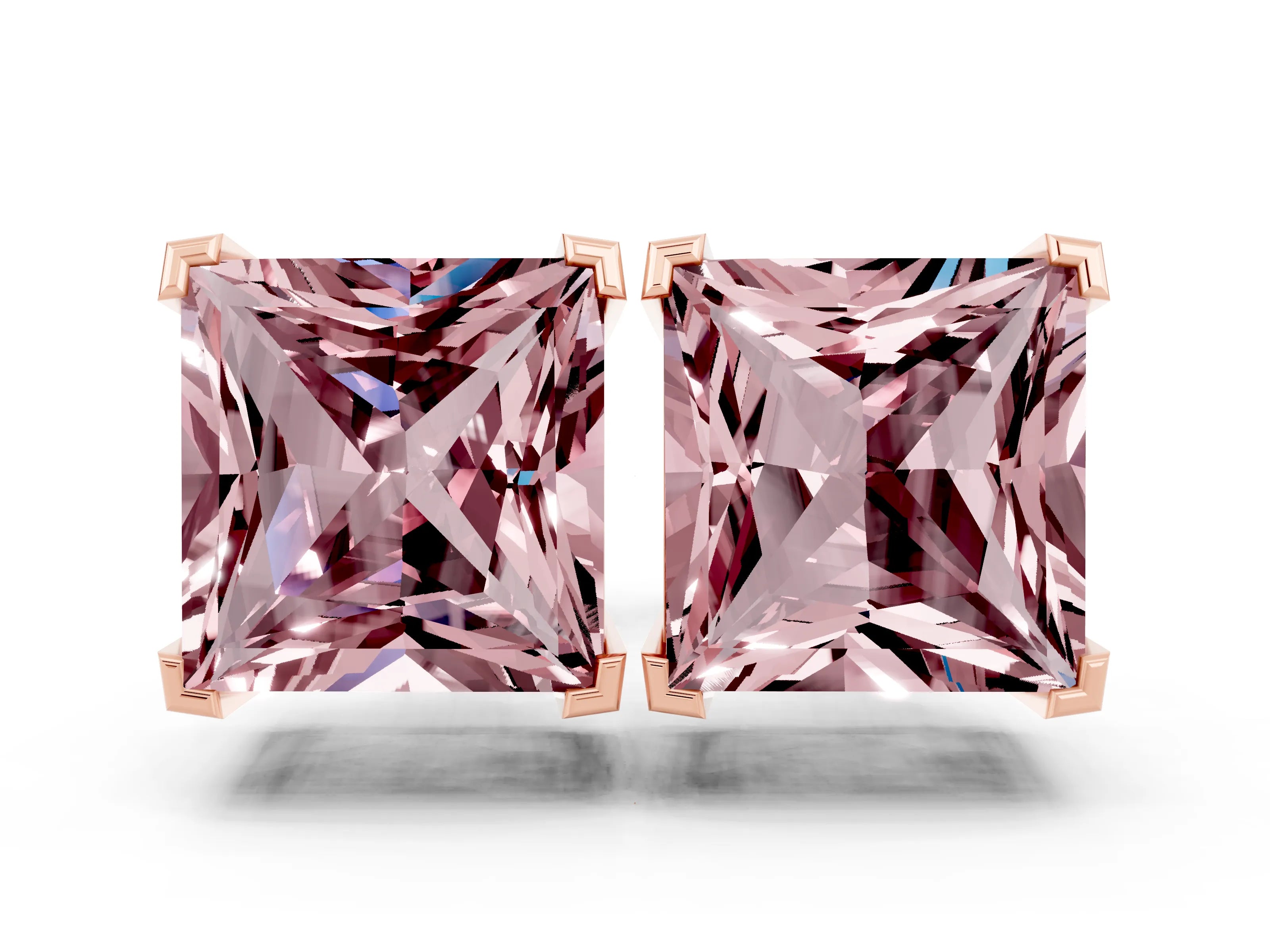 Rose gold Princess Cut Morganite Stud Earrings_12