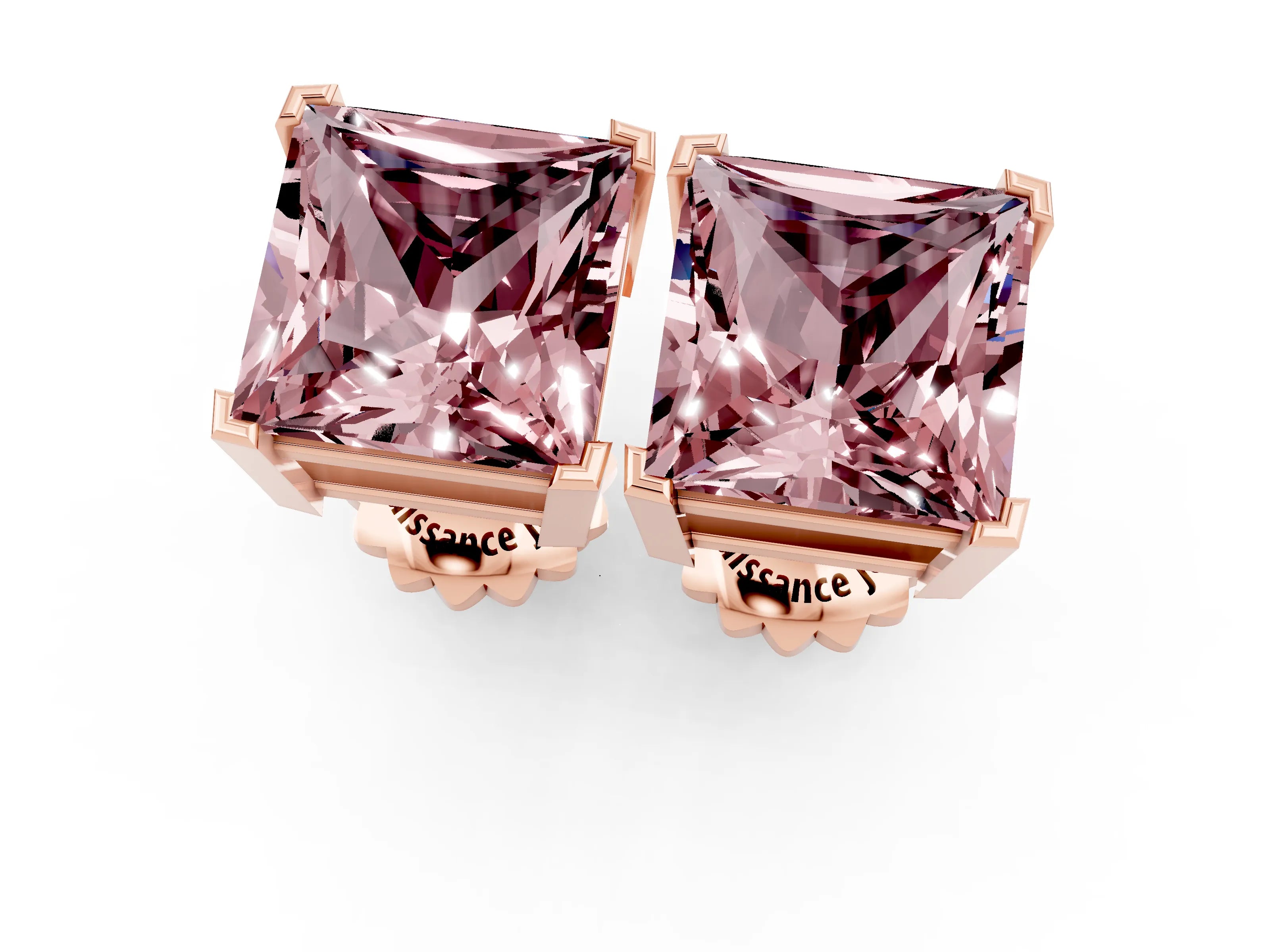 Rose gold Princess Cut Morganite Stud Earrings_13