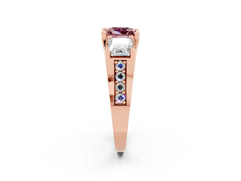 Rose gold Princess Cut Morganite Three-Stone Ring with Channel Set Band and Four-Prong Setting_2