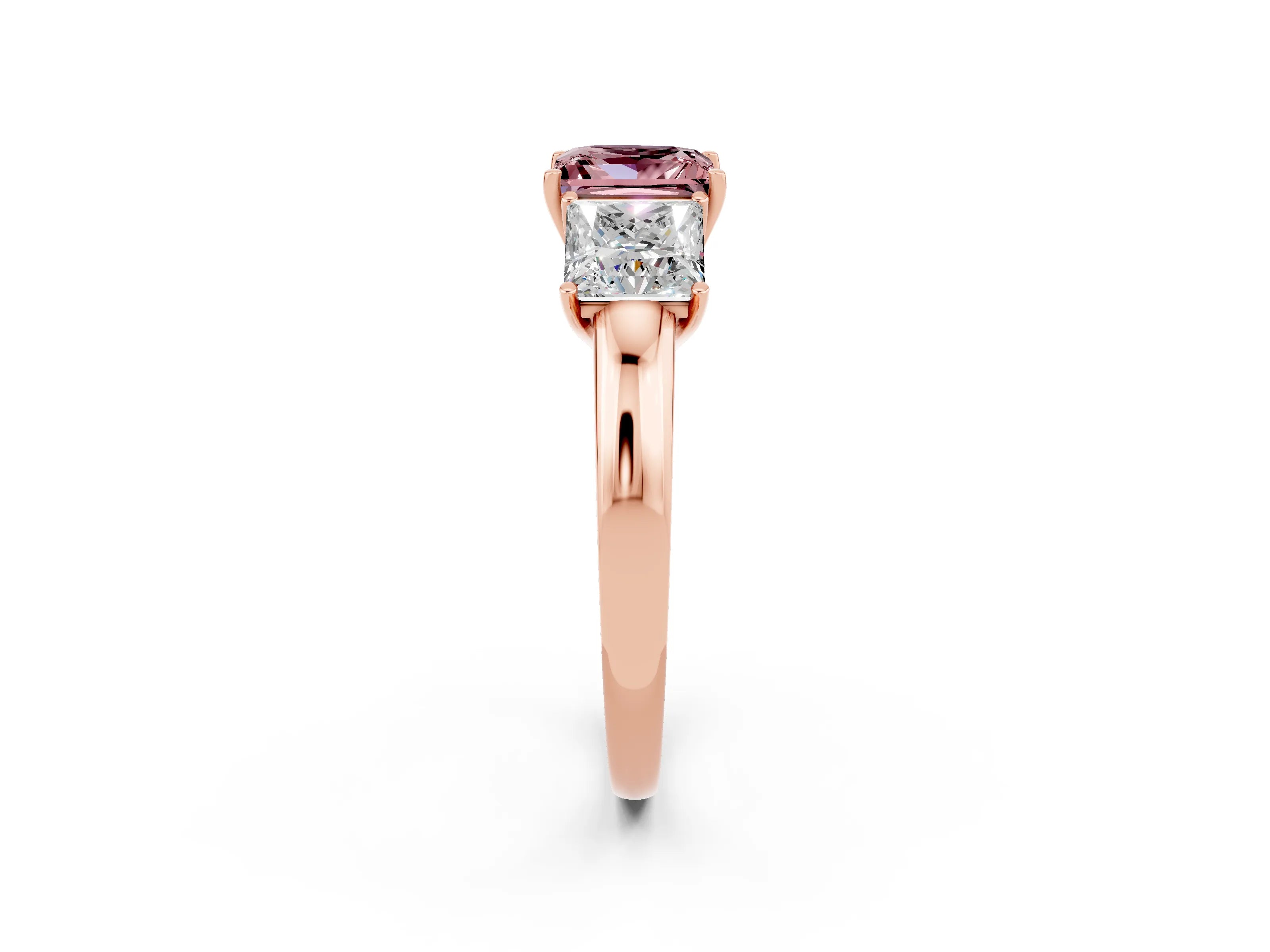 Rose gold Princess Cut Morganite Three-Stone Ring with Four-Prong Setting and Classic Band_2