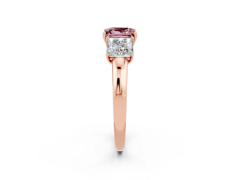 Rose gold Princess Cut Morganite Three-Stone Ring with Four-Prong Setting and Classic Band_2