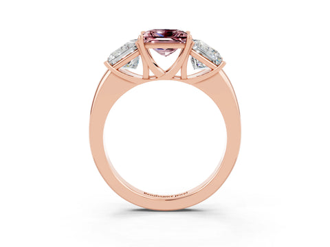 Rose gold Princess Cut Morganite Three-Stone Ring with Four-Prong Setting and Classic Band_3