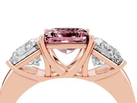 Rose gold Princess Cut Morganite Three-Stone Ring with Four-Prong Setting and Classic Band_4