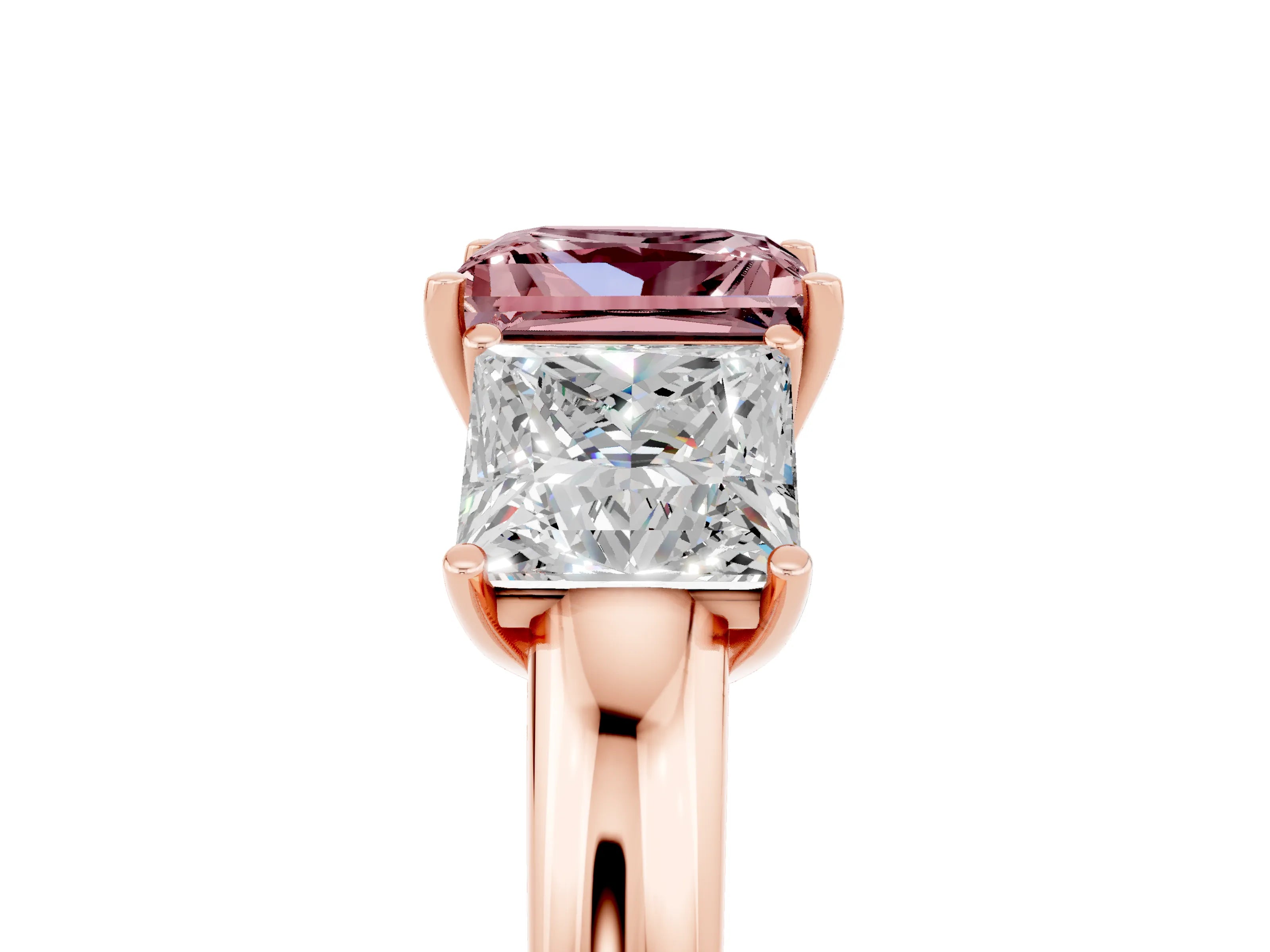 Rose gold Princess Cut Morganite Three-Stone Ring with Four-Prong Setting and Classic Band_5