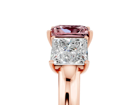 Rose gold Princess Cut Morganite Three-Stone Ring with Four-Prong Setting and Classic Band_5