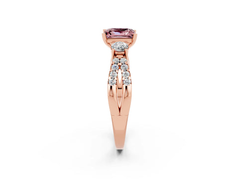 Rose gold Princess Cut Morganite Three-Stone Ring with Pavé Split Shank and Four-Prong Setting_2