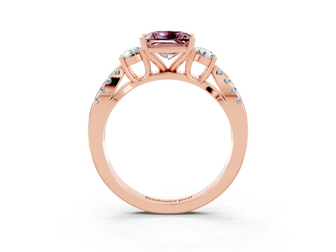Rose gold Princess Cut Morganite Three-Stone Ring with Pavé Split Shank and Four-Prong Setting_3