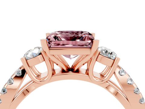 Rose gold Princess Cut Morganite Three-Stone Ring with Pavé Split Shank and Four-Prong Setting_4