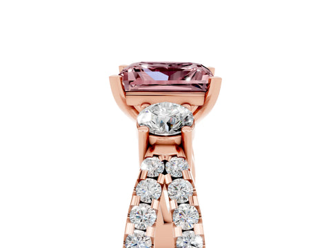 Rose gold Princess Cut Morganite Three-Stone Ring with Pavé Split Shank and Four-Prong Setting_5