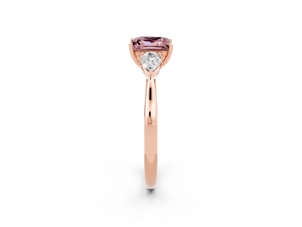 Rose gold Princess Cut Morganite Three-Stone Ring with Pear  Side Stones and Prong Setting