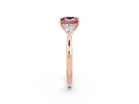 Rose gold Princess Cut Morganite Three-Stone Ring with Pear Side Stones and Four-Prong Setting_14