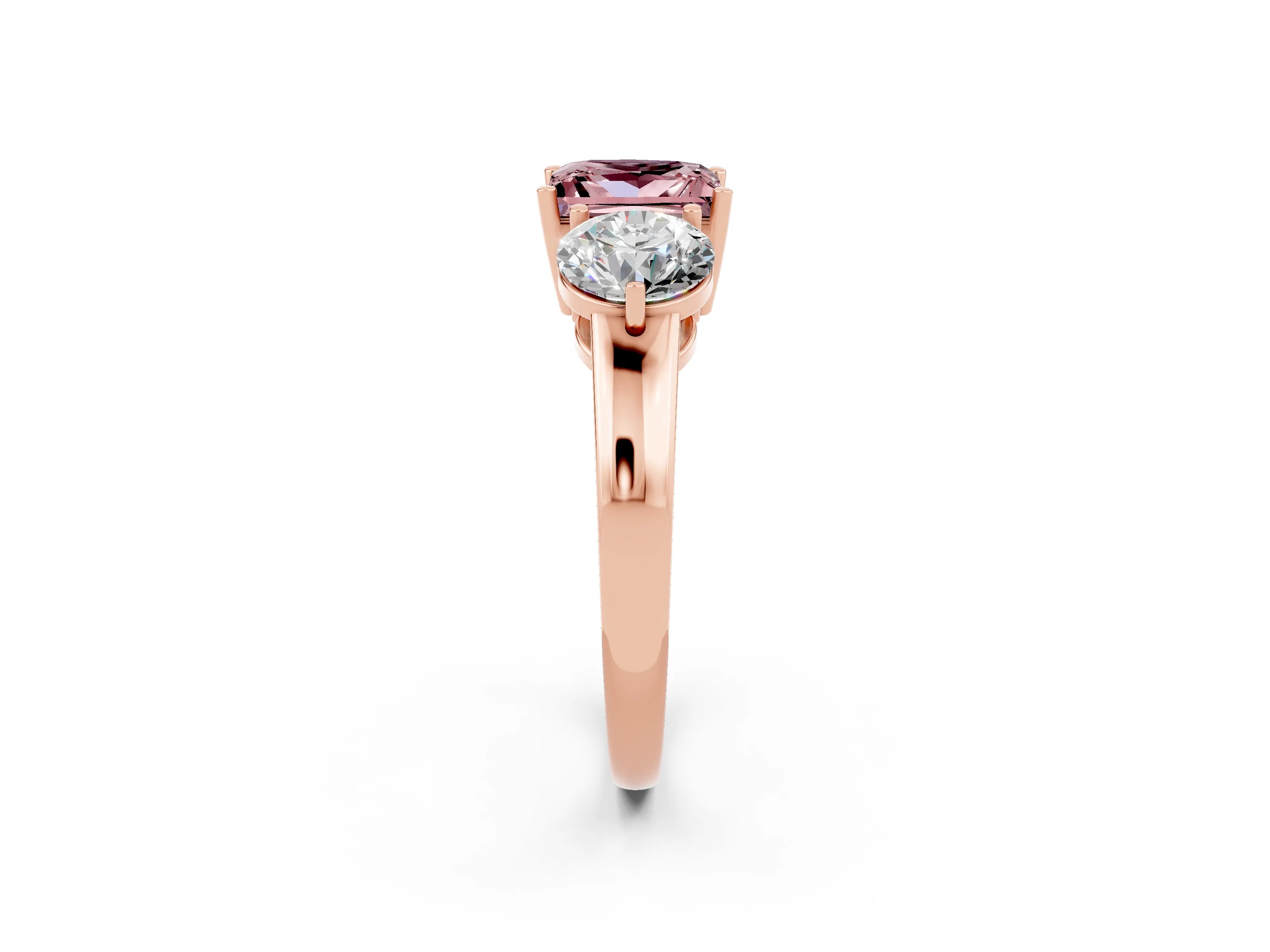 Rose gold Princess Cut Morganite Three-Stone Ring with Prong Setting and Classic Band_2