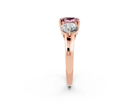 Rose gold Princess Cut Morganite Three-Stone Ring with Prong Setting and Classic Band_2