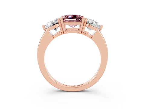 Rose gold Princess Cut Morganite Three-Stone Ring with Prong Setting and Classic Band_3