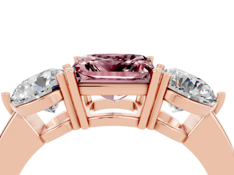 Rose gold Princess Cut Morganite Three-Stone Ring with Prong Setting and Classic Band_4