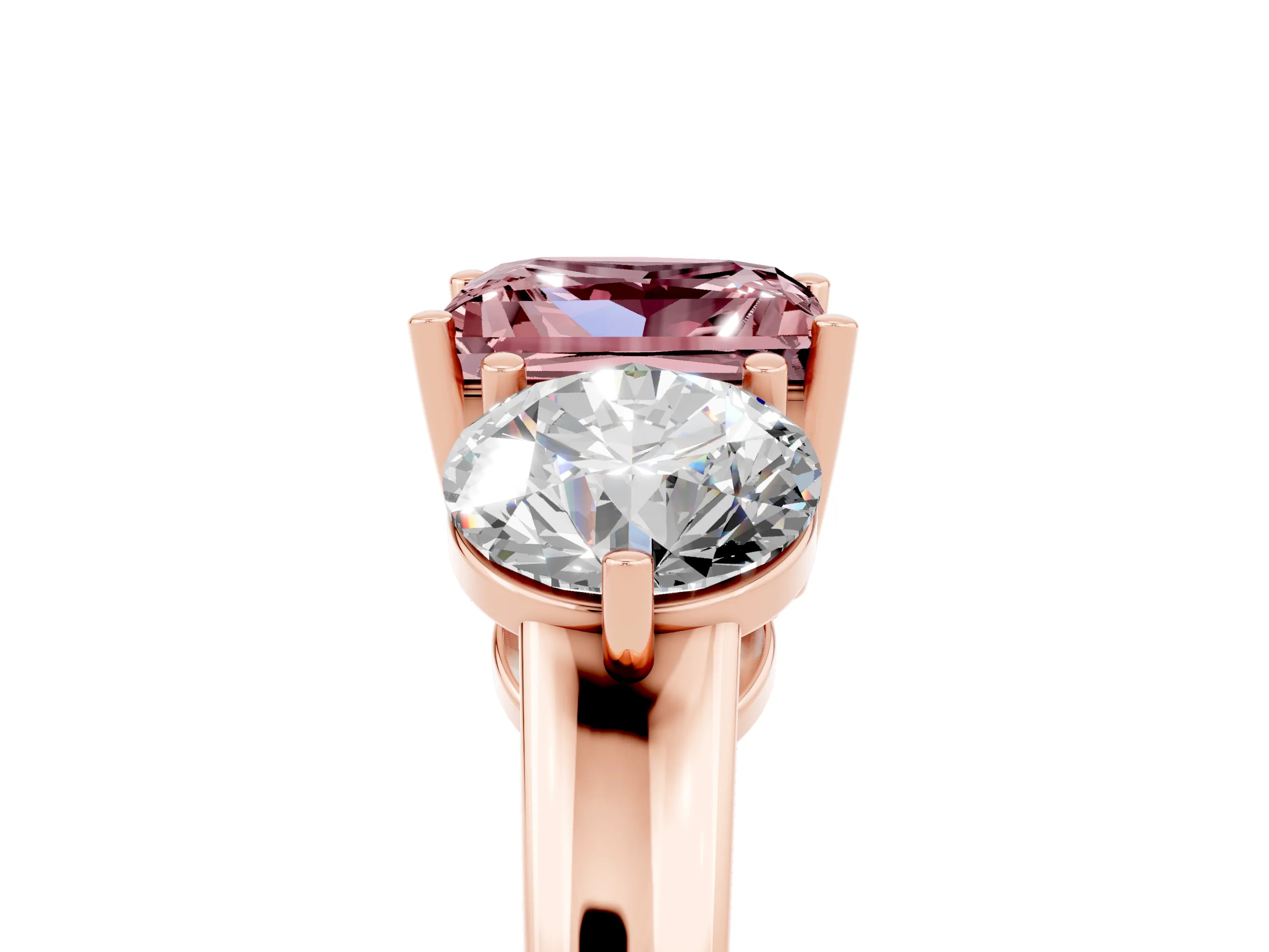Rose gold Princess Cut Morganite Three-Stone Ring with Prong Setting and Classic Band_5