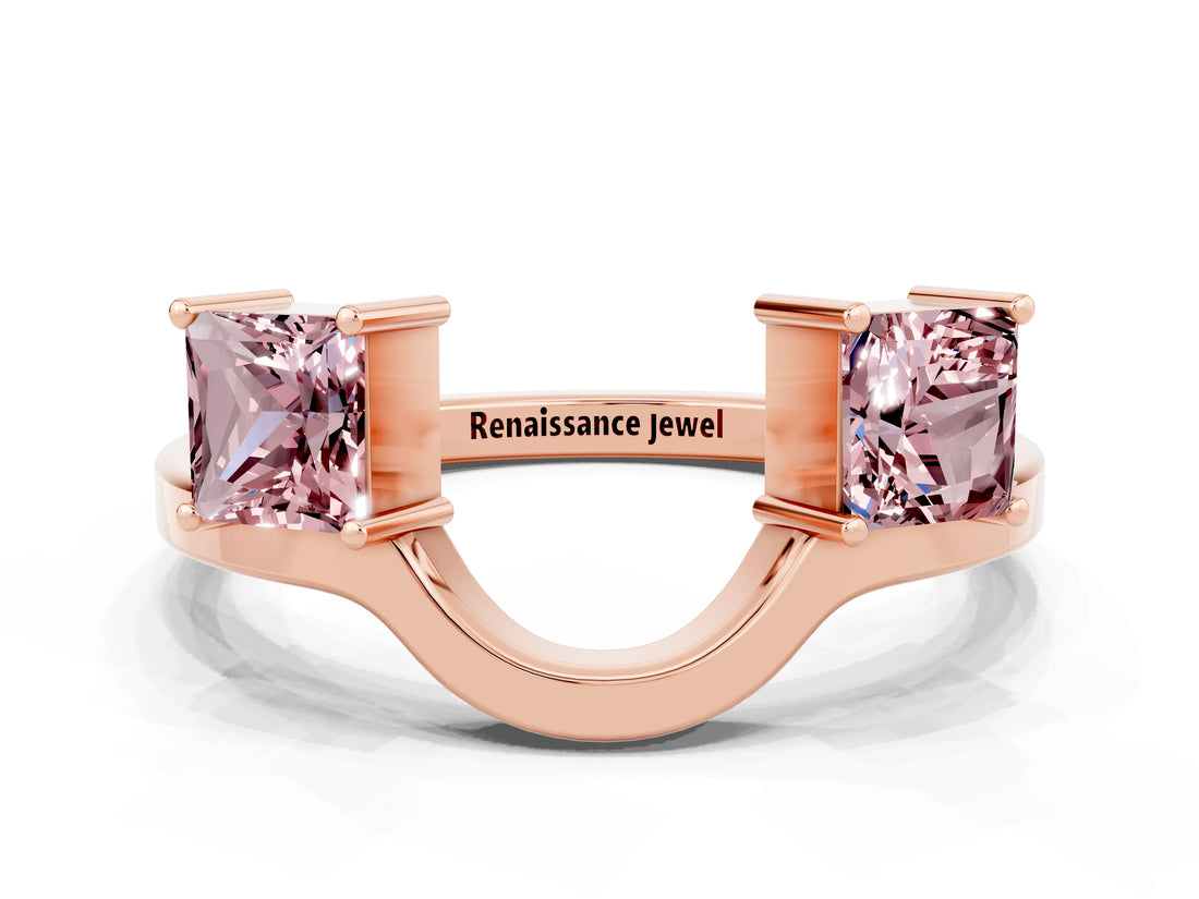 Rose gold Princess Cut Morganite Two-Stone Open Band Ring with Four-Prong Setting_6