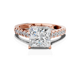 Rose gold Princess Cut Pavé Band Solitaire Ring with Four-Prong Setting_165
