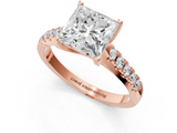 Rose gold Princess Cut Pavé Band Solitaire Ring with Four-Prong Setting_166