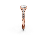 Rose gold Princess Cut Pavé Band Solitaire Ring with Four-Prong Setting_167