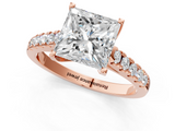 Rose gold Princess Cut Pavé Band Solitaire Ring with Four-Prong Setting_168