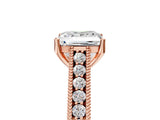 Rose gold Princess Cut Pave Band Milgrain Solitaire Ring_11
