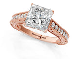 Rose gold Princess Cut Pave Band Milgrain Solitaire Ring_7