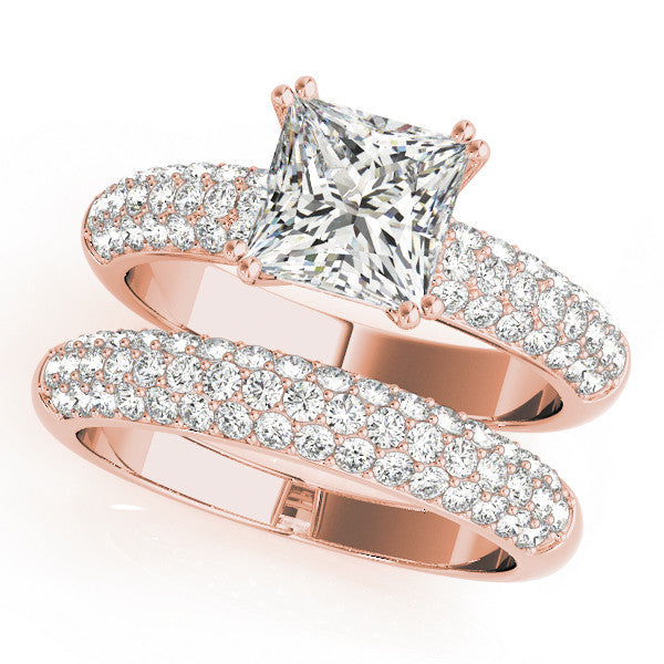 Rose gold Princess Cut Pave Diamond Engagement Ring with Channel Set Band and Four-Prong Setting 1