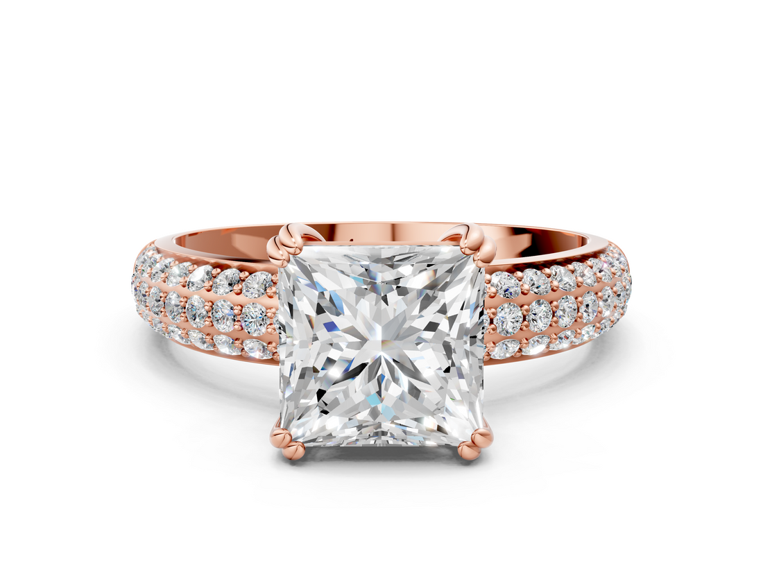 Rose gold Princess Cut Pave Diamond Engagement Ring with Channel Set Band and Four-Prong Setting_23