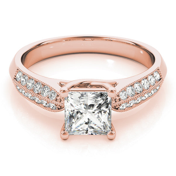 Rose gold Princess Cut Pave Split Shank Engagement Ring with Four-Prong Setting 1