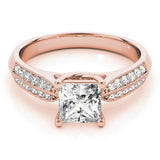 Rose gold Princess Cut Pave Split Shank Engagement Ring with Four-Prong Setting 1