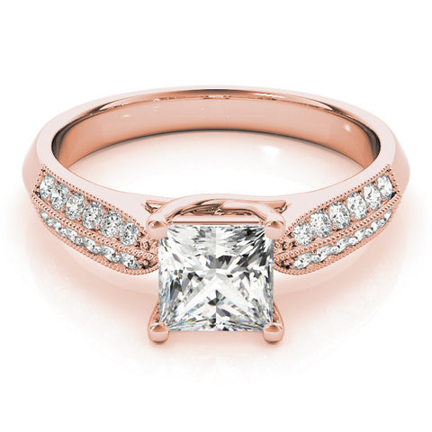 Rose gold Princess Cut Pave Split Shank Engagement Ring with Four-Prong Setting 1