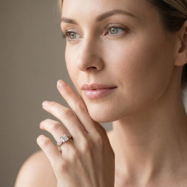 Rose gold Princess Cut Pave Split Shank Engagement Ring with Four-Prong Setting