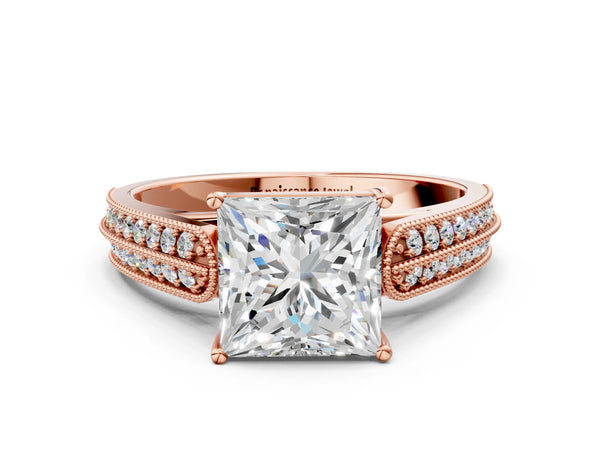 Rose gold Princess Cut Pave Split Shank Engagement Ring with Four-Prong Setting
