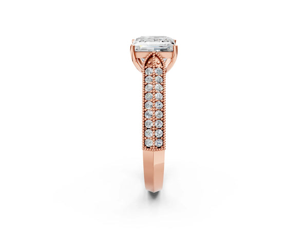 Rose gold Princess Cut Pave Split Shank Engagement Ring with Four-Prong Setting