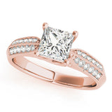 10K Rose Gold 2.43 Carat Blue SI1 Radiant Cut Pave Split Shank Engagement Ring with Four-Prong Setting