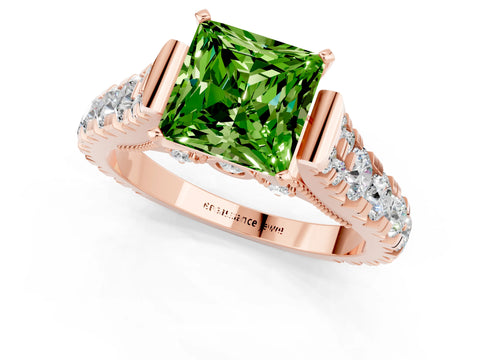 Rose gold Princess Cut Peridot Classic Solitaire Ring with Pavé Band and Four-Prong Setting_1