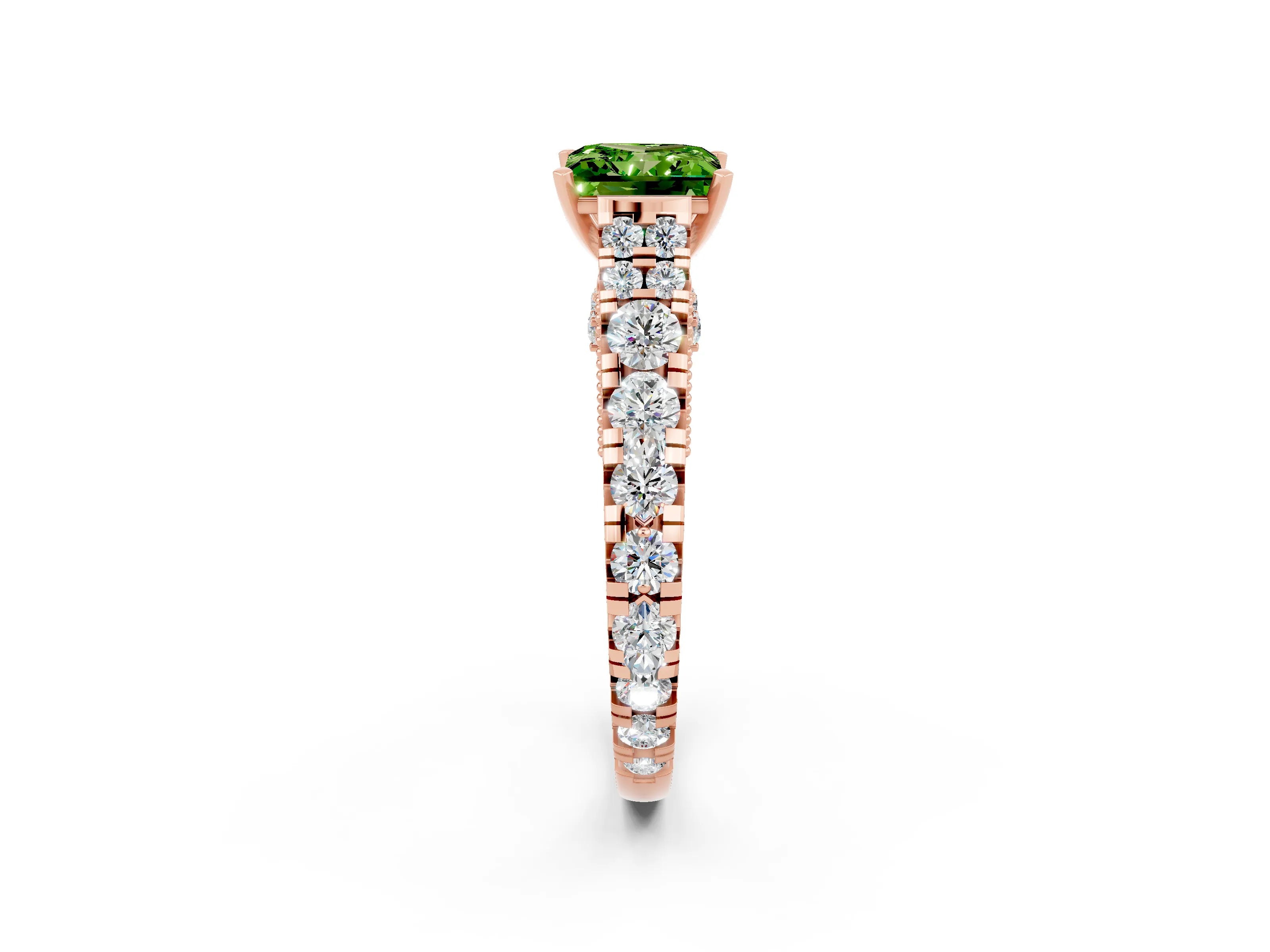 Rose gold Princess Cut Peridot Classic Solitaire Ring with Pavé Band and Four-Prong Setting_2