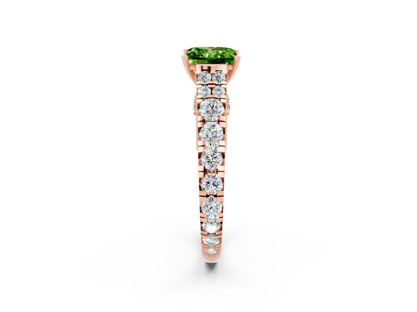 Rose gold Princess Cut Peridot Classic Solitaire Ring with Pavé Band and Four-Prong Setting