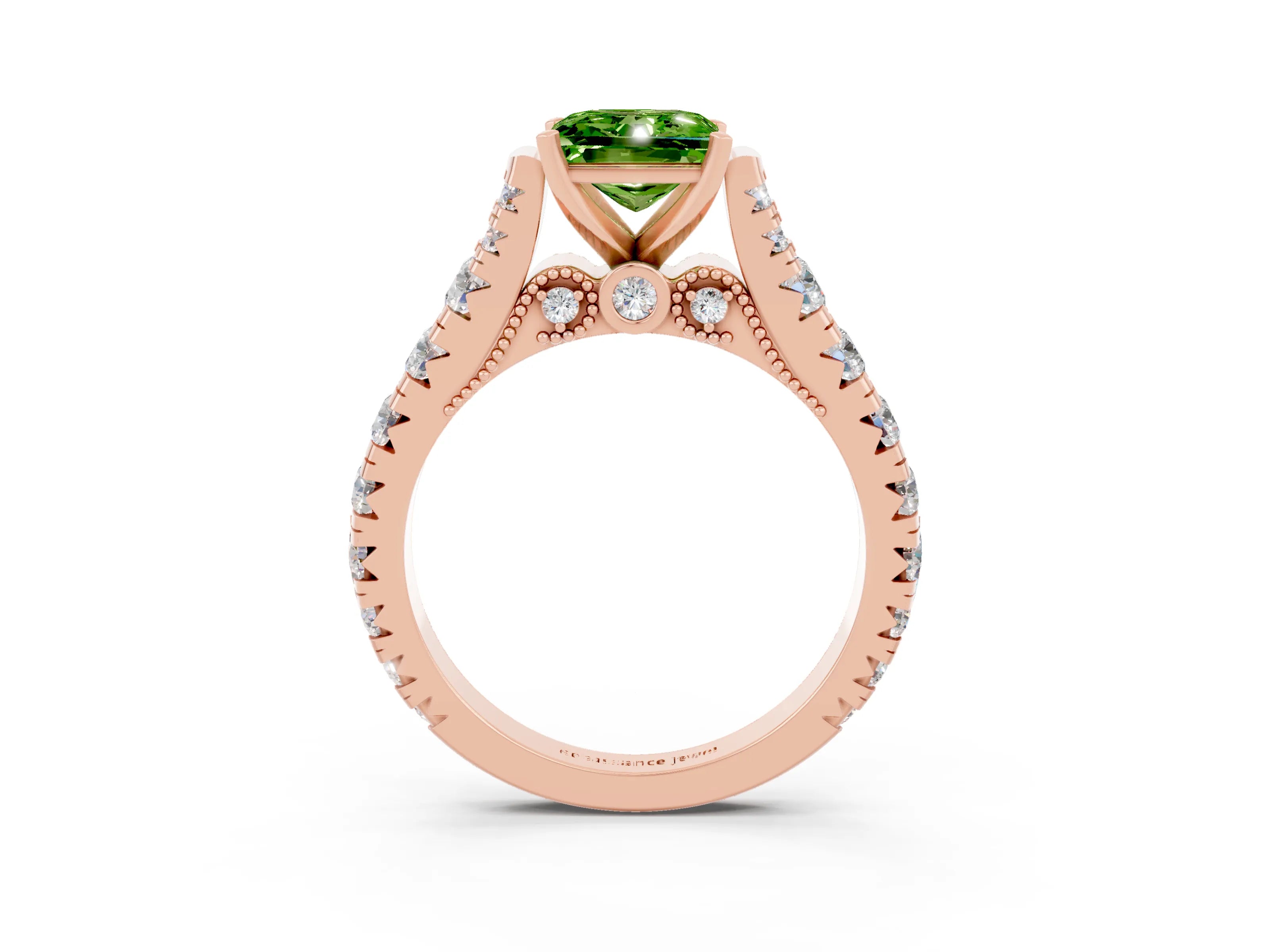 Rose gold Princess Cut Peridot Classic Solitaire Ring with Pavé Band and Four-Prong Setting_3