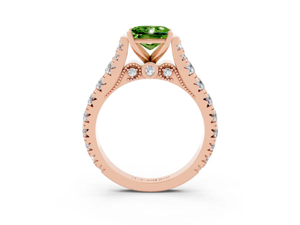 Rose gold Princess Cut Peridot Classic Solitaire Ring with Pavé Band and Four-Prong Setting