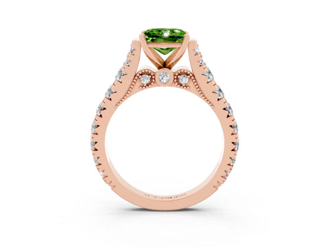 Rose gold Princess Cut Peridot Classic Solitaire Ring with Pavé Band and Four-Prong Setting_3