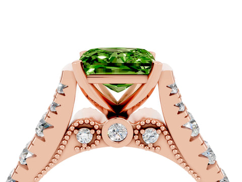 Rose gold Princess Cut Peridot Classic Solitaire Ring with Pavé Band and Four-Prong Setting_4